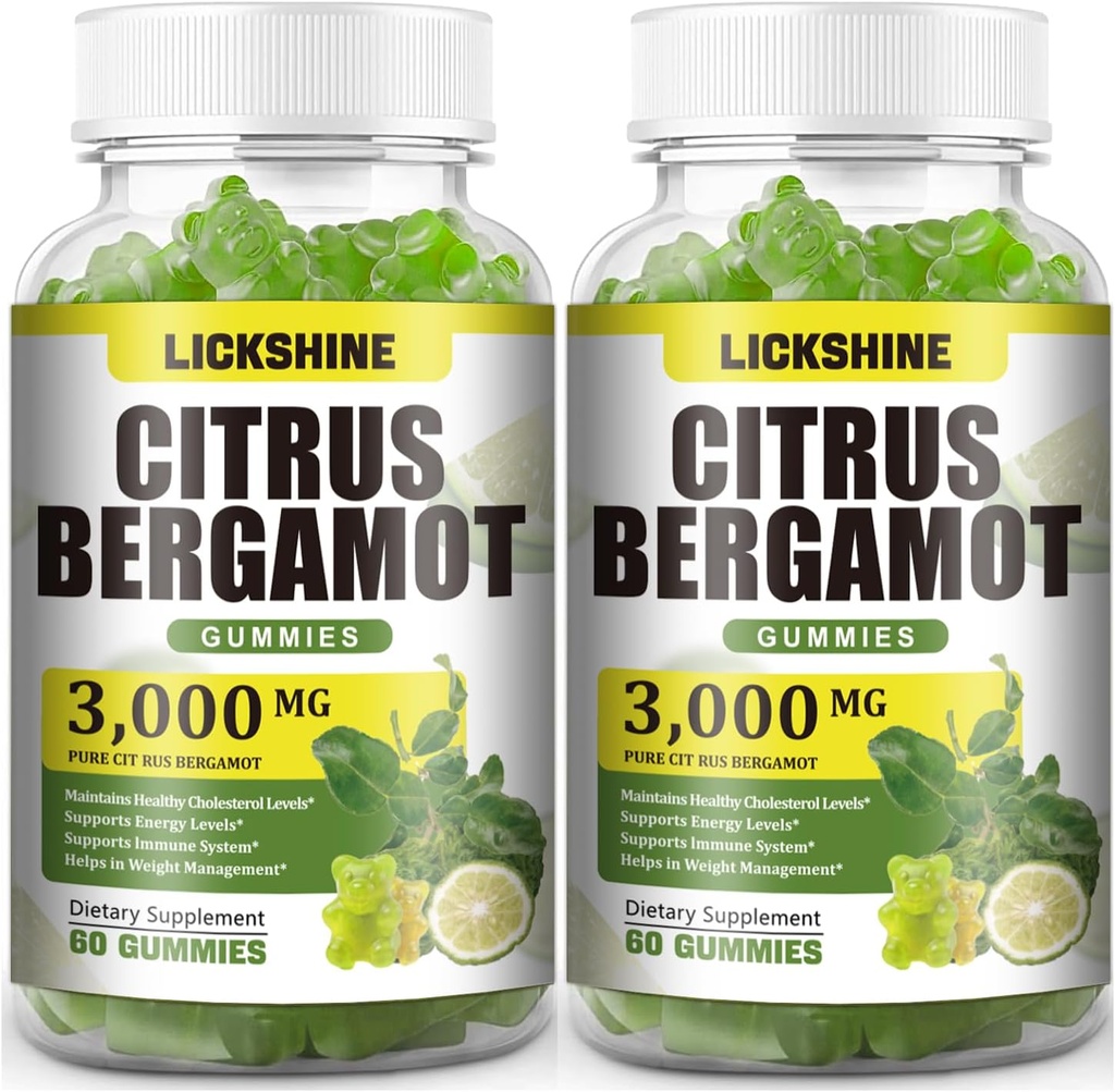 Gommies Citrus Bergamot 2 Pack 3000MG - Citrus Bergamot Extrait Cholestérol Abaissement Supplément pour le soutien immunitaire Anti-Age, Cholestérol haut sans sucre Lime végétalien Saveur 120 Cts