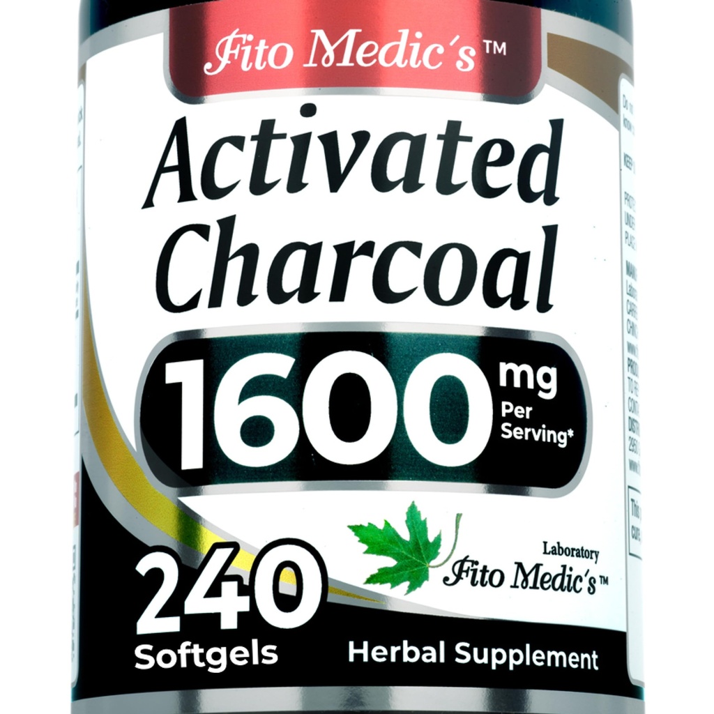 FITO MEDIC'S Lab Activated Charcoal Pills , 1600 mg par portion 240 Caps , Activated Charcoal Capsules , Charcoal Pills , Ultra high Absorption , s.