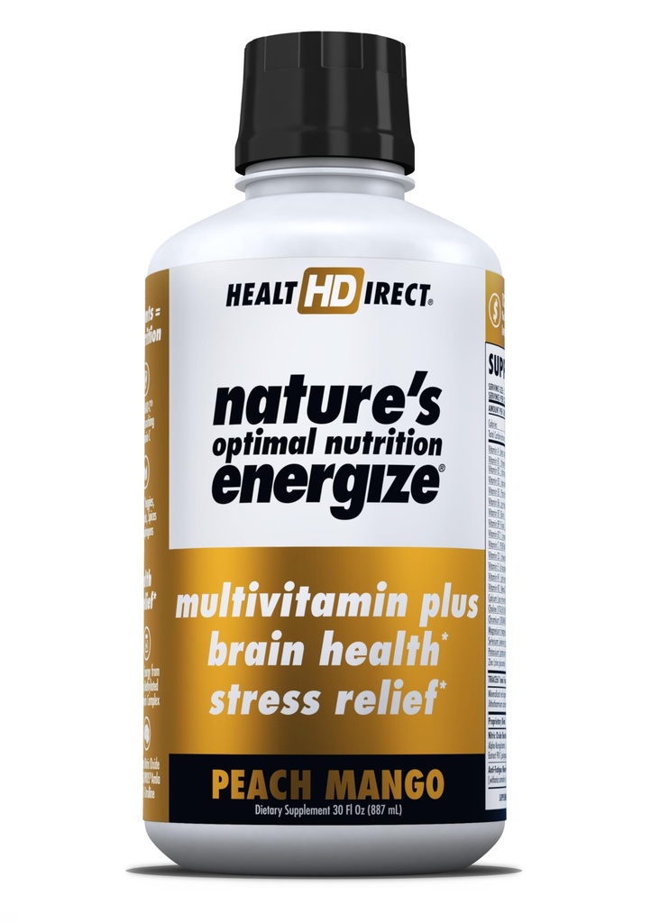 DIRECT DE SANTÉ - La nutrition optimale de la nature Energize Liquide Multivitamine Superfood - 140+ Nutriments - Clarté mentale et énergie - Immune et soutien cardiovasculaire – 30 portions – Peach Mango