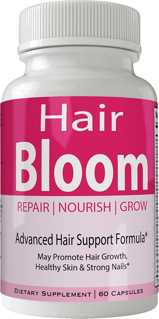 Hair Bloom Hair Growth Pills Skin and Nails Supplement - Advanced Unique Hair Growth Vitamins and Minerals with Biotin - Gluten Free 60 Capsules