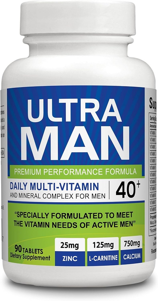 Ultra Man - Multi-Vitamines 90 Comprimés - Premium Performance Formule 100% Naturel - Multivitamines pour l'homme - Complément alimentaire