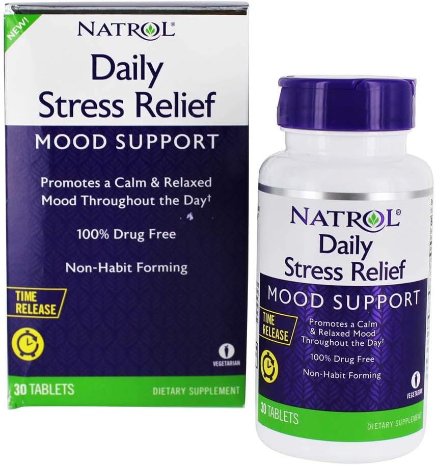 Natrol Daily Stress Relief 100 mg, complément alimentaire, humeur + stress, 30 comprimés, 30 jours d'approvisionnement