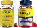 RESCUE Bach Plus Sleep Gummies with 5mg Melatonin/dose [and] Bach Plus Mood & Stress Support Gummies with Key Nutrients and Botanicals - 2PK Dietary Supplements, 60Ct Each
