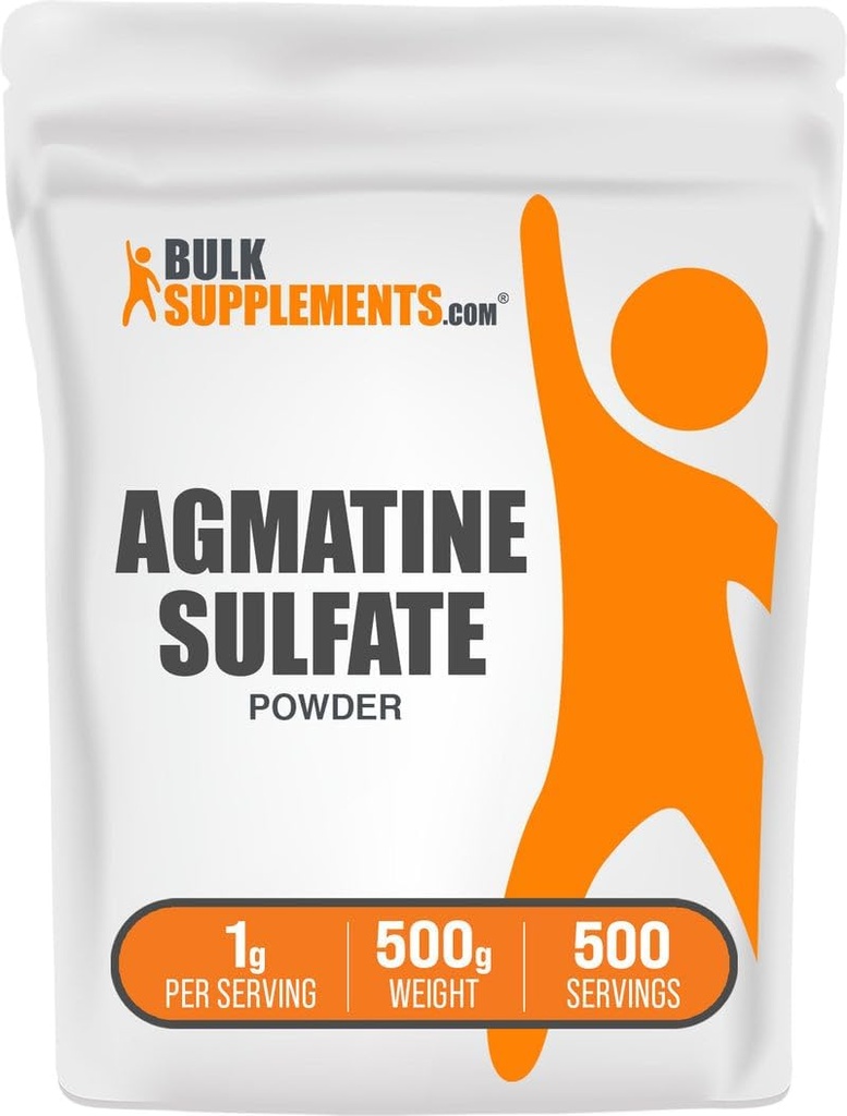 BulkSupplements.com Poudre de sulfate d'agmatine - supplément d'oxyde nitrique, poudre de pré-entraînement - sans aromatisants et sans gluten, 1g par portion, 500g (1,1 lb) (paquet de 1)