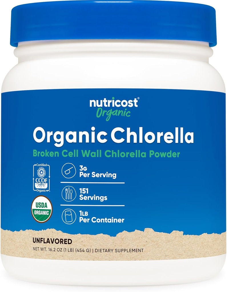 Poudre de chlorella biologique Nutricost 16oz (1LB) - 3g par portion