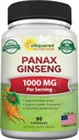aSquared Nutrition Natural Korean Panax Ginseng (1000mg Max Streng)-90 Capsules Extract Racine Complex (Rouge et blanc), Ginsénoside à haute posologie dans les graines, supplément en poudre asiatique, pilules pour l'énergie