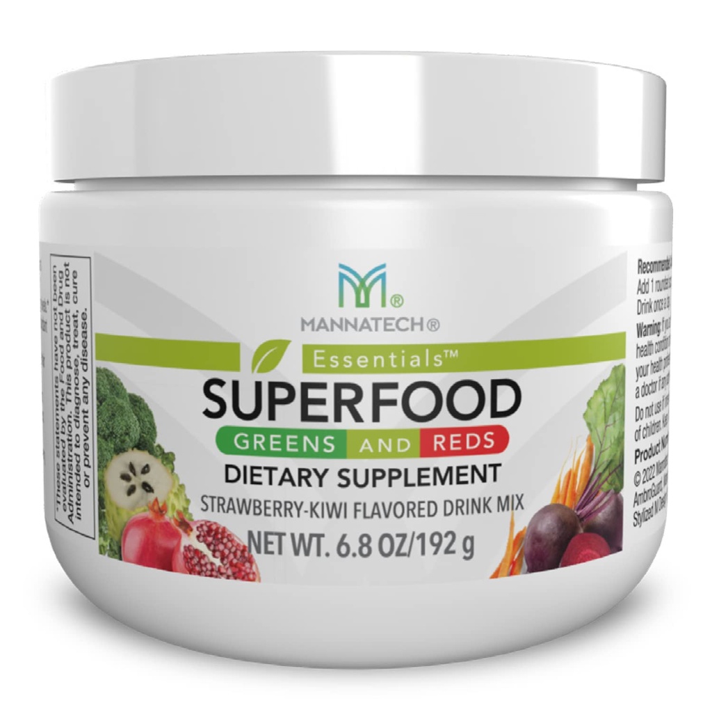 Mannatech Superfood Greens and Reds 192g, (Strawberry-Kiwi) Phytonutriments de poudre de racine de betterave, poudre de spiruline