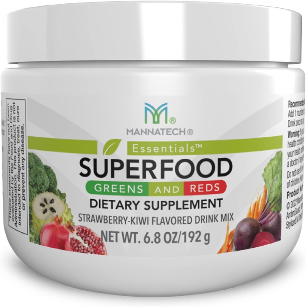 Mannatech Superfood Greens and Reds 192g, (Strawberry-Kiwi) Phytonutriments de poudre de racine de betterave, poudre de spiruline