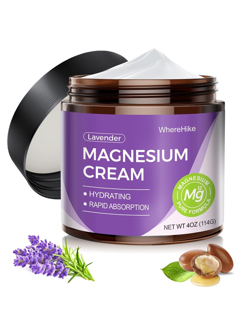 Crème naturelle de magnésium topique pour le sommeil, Lotion de magnésium nocturne pour la douleur et les crampes des jambes, Détente musculaire,Calme, Hydratation profonde pour le soin de la peau. (Lavande)