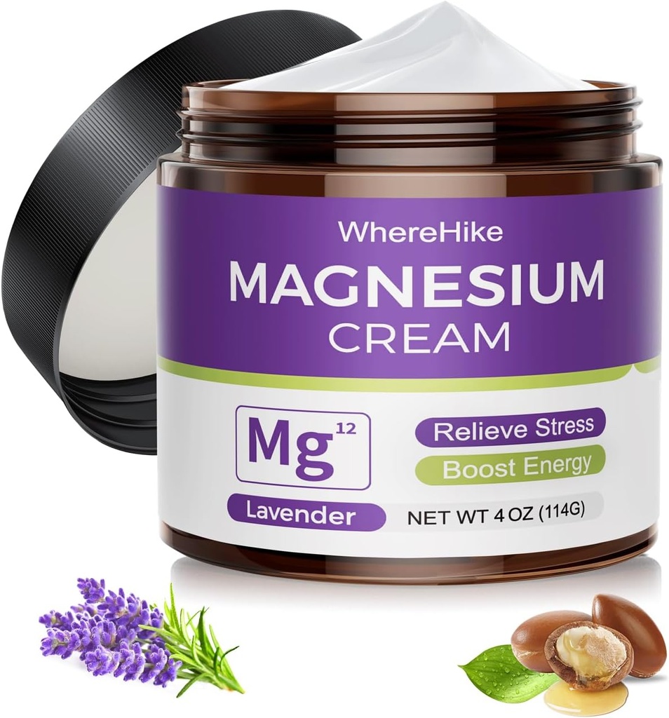 Crème naturelle de magnésium topique pour le sommeil, Lotion de magnésium nocturne pour la douleur et les crampes des jambes, Détente musculaire,Calme, Hydratation profonde pour le soin de la peau. (Lavande)