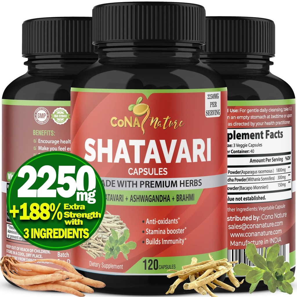 Capsules de poudre Shatavari biologique 2250MG avec Ashwagandha, Extrait Brahmi