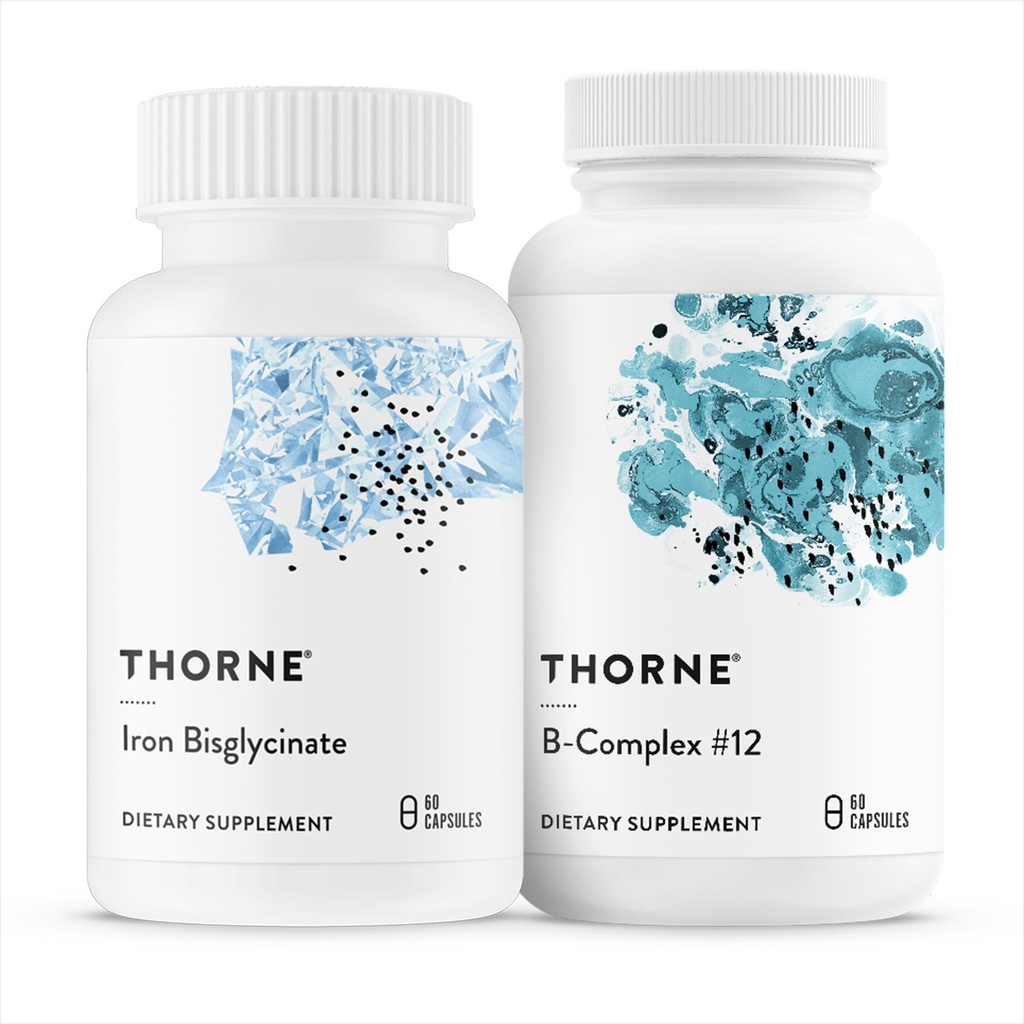 THORNE - Nutrient Essentials Duo - Bisglycinate de fer et complexe B #12 pour le soutien énergétique et la construction de sang - 60 portions