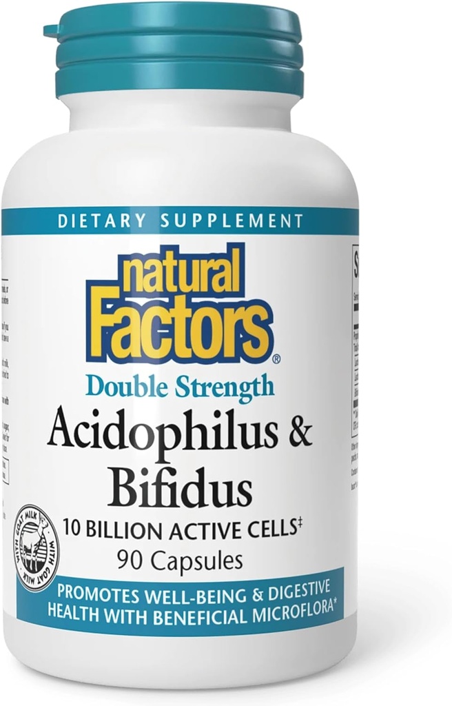 Facteurs naturels - Acidophilus et Bifidus, favorise le bien-être et la santé digestive, 90 capsules