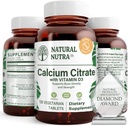 Citrate de calcium Nutra naturel avec vitamine D3, supplément pour la force osseuse, favorise les mouvements musculaires et la santé faite, stimuler la santé cardiaque, renforcer la densité osseuse, idéal pour les aînés actifs, 120 comprimés