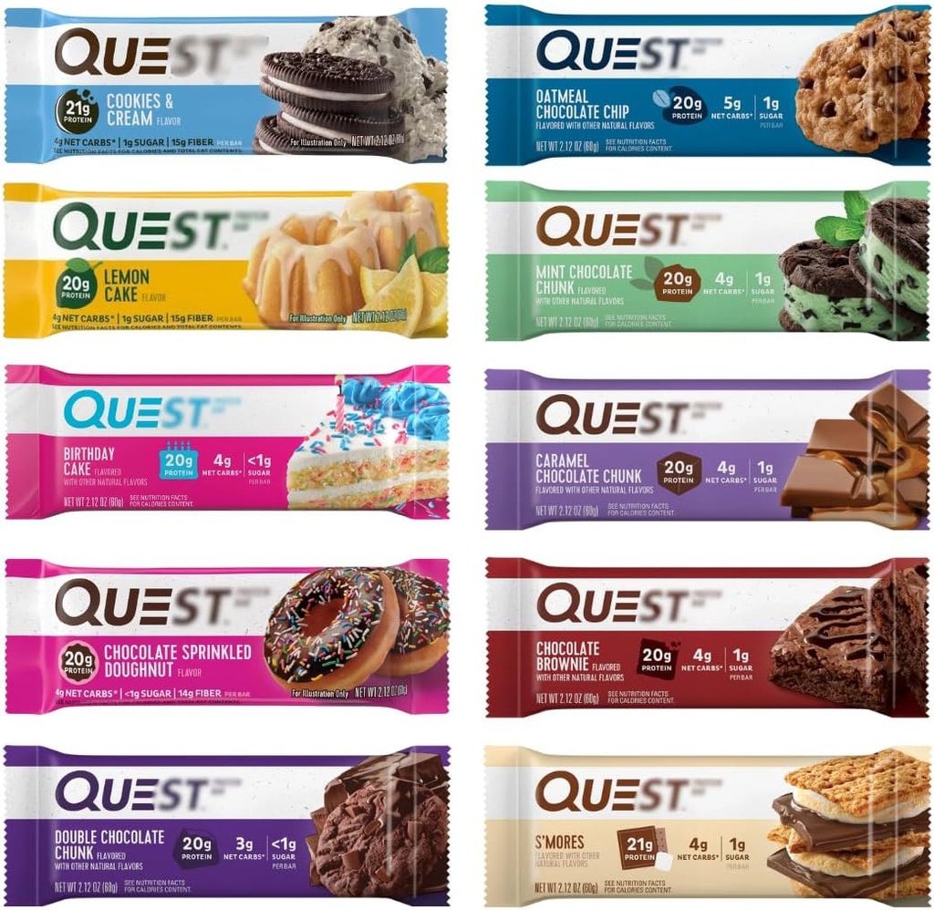 Nutrition Barres protéinées, assorties de 10 variétés de saveurs - haute teneur en protéines, faible teneur en glucides, sans gluten, sans kéto - 2,12 Oz Bars - 12 Nombre