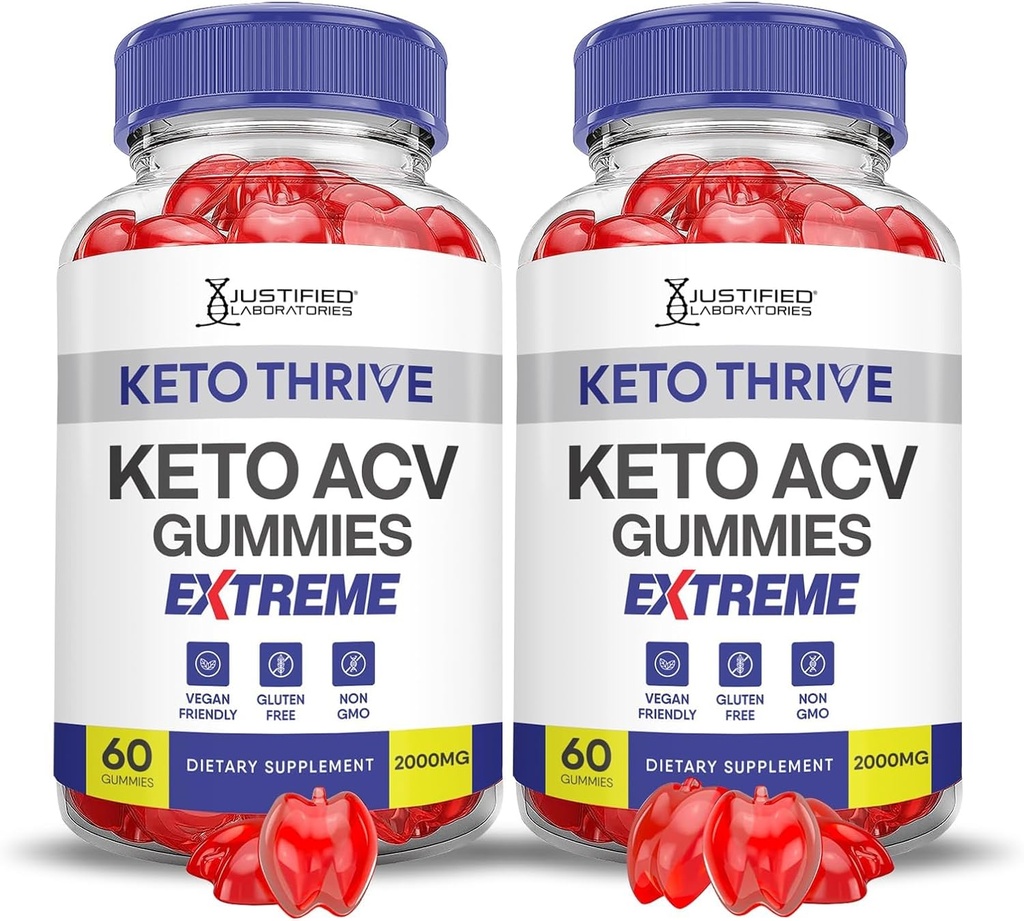 Laboratoires justifiés (2 Pack Keto Thrive Keto ACV Gummies Extreme 2000MG Keto Thrive Keto Gummies vinaigre de cidre de pomme formulé avec du jus de betterave de grenade poudre B12 végétalien non OGM 120 Gummys