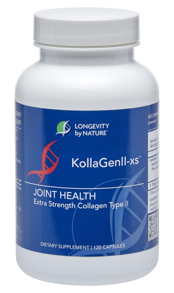 Longévité par nature KollaGen II-xs - Collagène avec Glucosamine et Chondroïtine, 120 Capsules Complément alimentaire