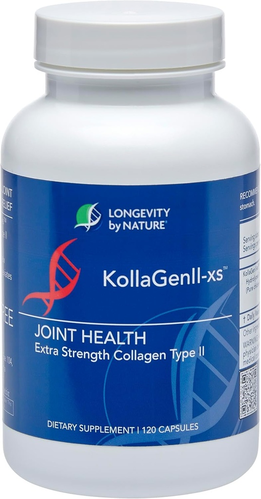 Longévité par nature KollaGen II-xs - Collagène avec Glucosamine et Chondroïtine, 120 Capsules Complément alimentaire