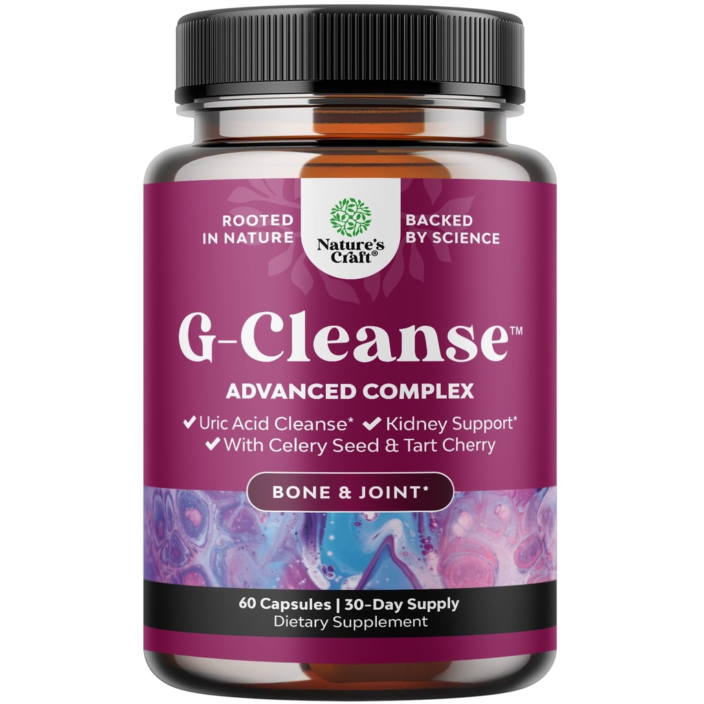 Natures Craft G-Cleanse Uric Acid Supplement - Uric Acid Cleanse pour le soutien des articulations et du rein - Nettoyeur du rein avec Chanca Piedra, Extrait de Tart Cherry, Capsules d'extrait de graines de Celery - 60 Compte