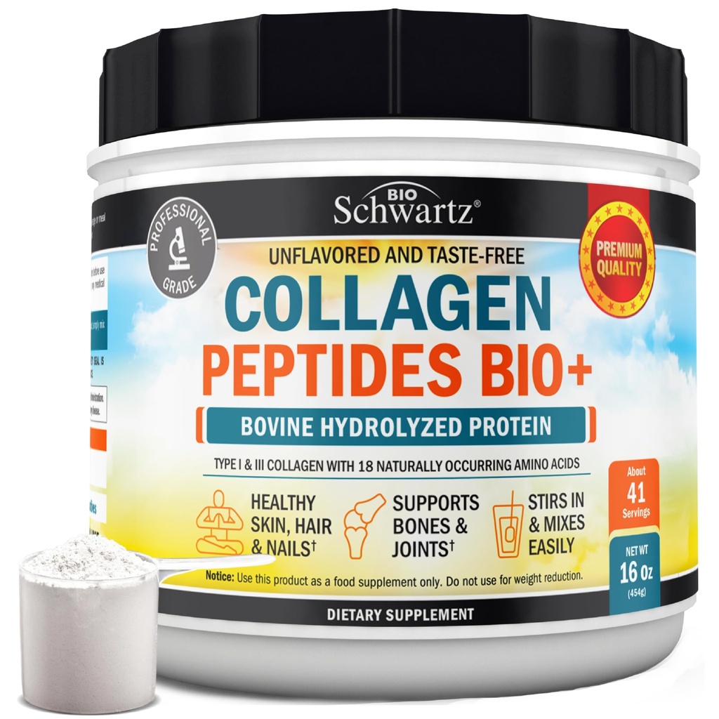 Poudre de protéines multicollagènes pour les hommes et les femmes - Poudre de peptides de collagène herbeux pour les femmes et les hommes avec les types I et 3 plus Acides aminés naturellement présents - Hydrolysé Facile à mélanger et non aromatisé (16oz)