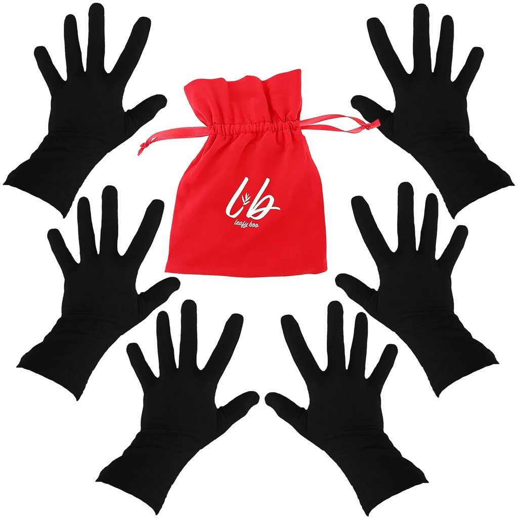 Gants de bambou pour Eczema, Noir, Petite, Femmes, Mains sèches, Gants hydratants de nuit, 3 paires