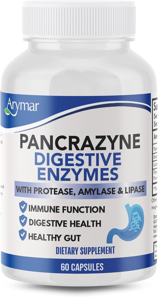 Arymar Pancrazyne Probiotiques, enzymes digestives avec Amylase, protéase, lipase et lactobacillus, Gut Health & supplément de soutien digestif, 60 capsules