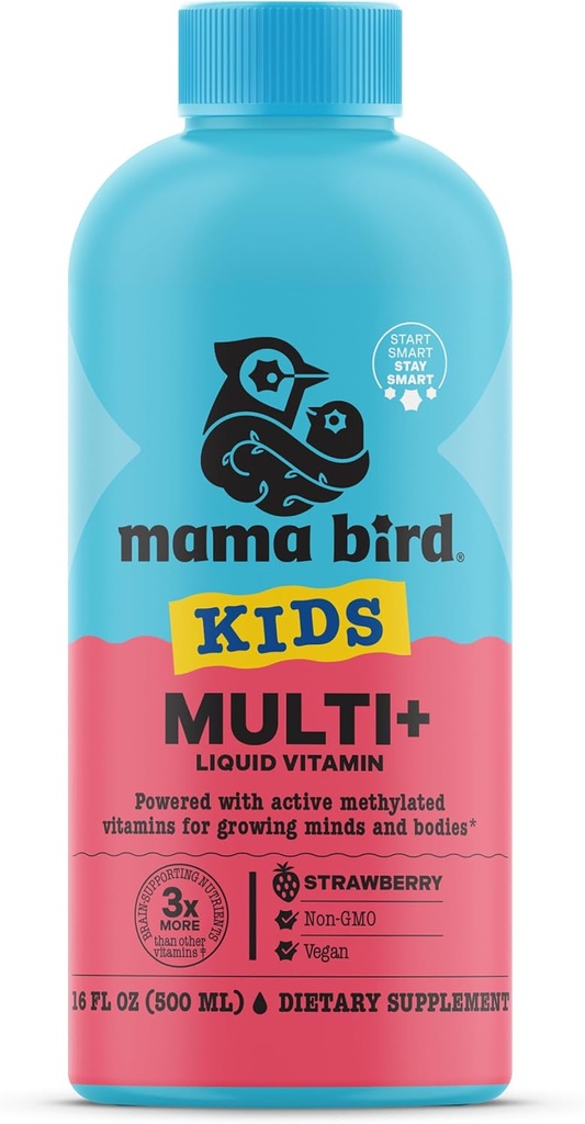 Best Nest Wellness Kids Liquid Multivitamine: Vitamines méthylées, aliments entiers, végétalien, B12, sans gluten, non-OGM Méthylfolate Vitamines liquides quotidiennes pour les enfants avec soutien immunitaire - Arôme de mûrier, 16oz