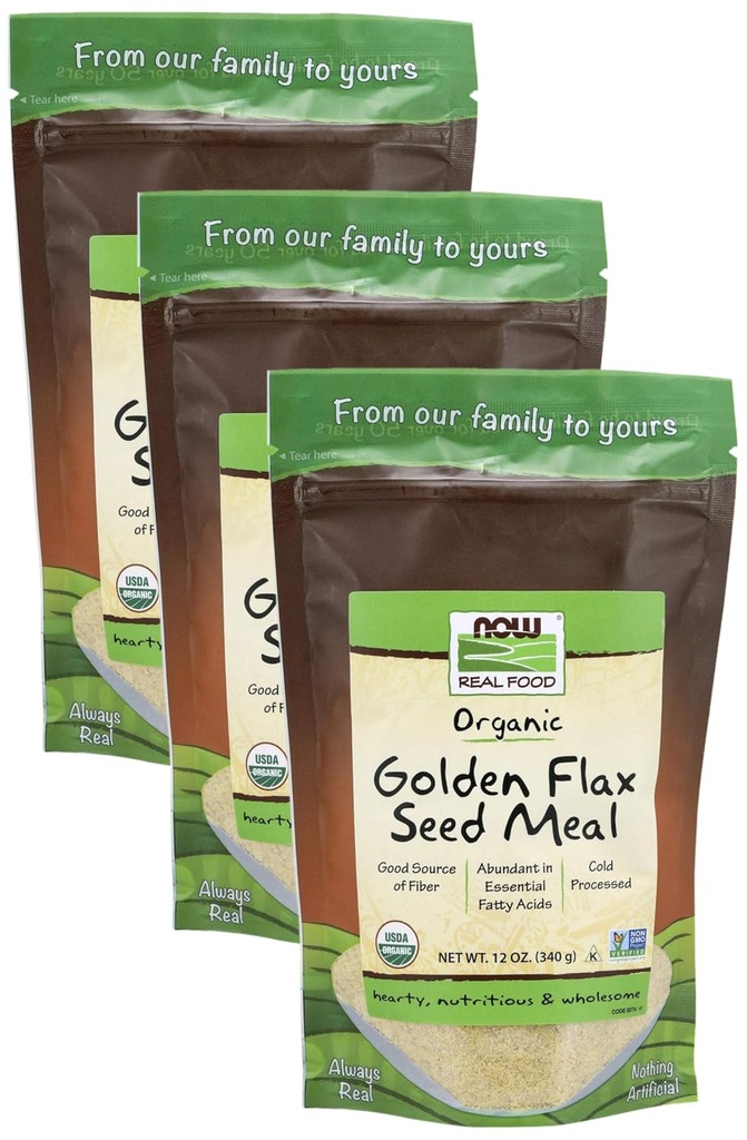 MAINTENANT aliments, farine de graines de lin d'or biologique, source d'acides gras essentiels et fibre, traité à froid, certifié non-OGM, 12-Ounce (paquet de mai Vary) (paquet de 3)
