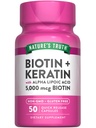 Nature's Truth Biotin 5000 mcg. 50 capsules avec kératine et acide alpha lipoïque.