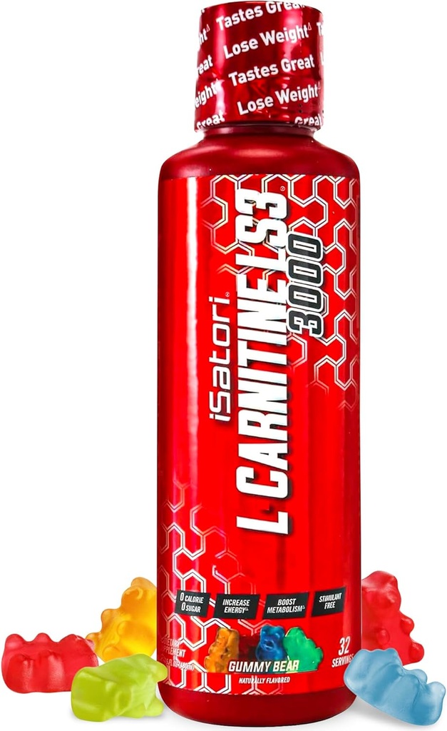 iSatori L-Carnitine LS3 3000, supplément de carnitine liquide L triple-blend, avec acétyle et tartrate, sans stimulant, faibles calories, sans sucre et sans gluten, amis des céto, saveur d'ours gommy (32 portions)