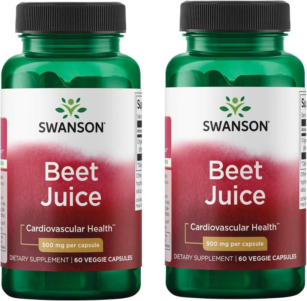 Swanson fabriqué avec du gel de jus de betterave biologique séché 500 Milligrammes 60 Capsules de légumes (2 Pack)
