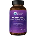 Vitamine World Ultra 360 Multivitamine pour femmes, Multivitamine pour femmes avec herbes et collagène pour cheveux, peau et ongles, supplément avec fer, vitamine A, B, C, D, E pour support énergétique et immunitaire, 90 capsules