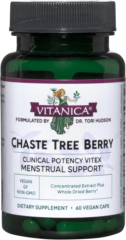 Extrait de baies d'arbre de Vitanica Chaste, supplément de chasteberry de Vitex pour les femmes, équilibre hormonal et soutien du cycle menstruel, non OGM, végétalien, 2 mois d'approvisionnement, 60 capsules