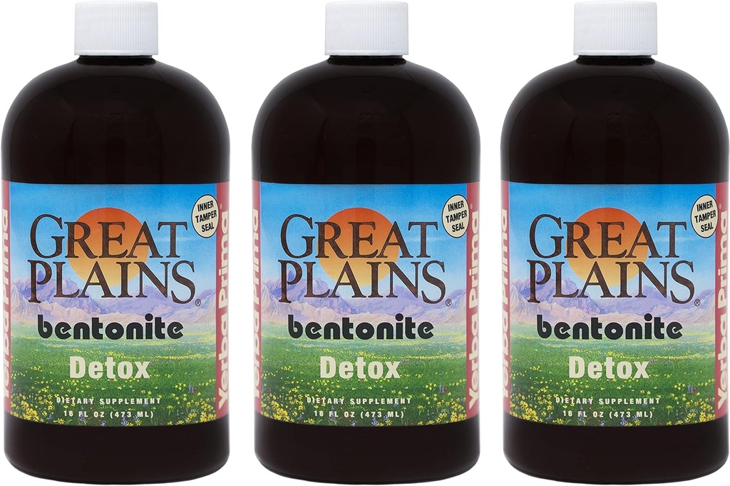 Clay bentonite Yerba Prima Great Plains - 16 oz (paquet de 3) - Supplément naturel de nettoyage interne en argile liquide