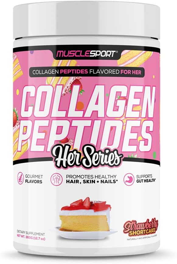 Peptides de collagène de Musclesport - Supplément en poudre de collagène de gazon hydrolysé - favorise la santé des cheveux, de la peau, des ongles, des articulations - 30 portions (Shortcake aux mûres)
