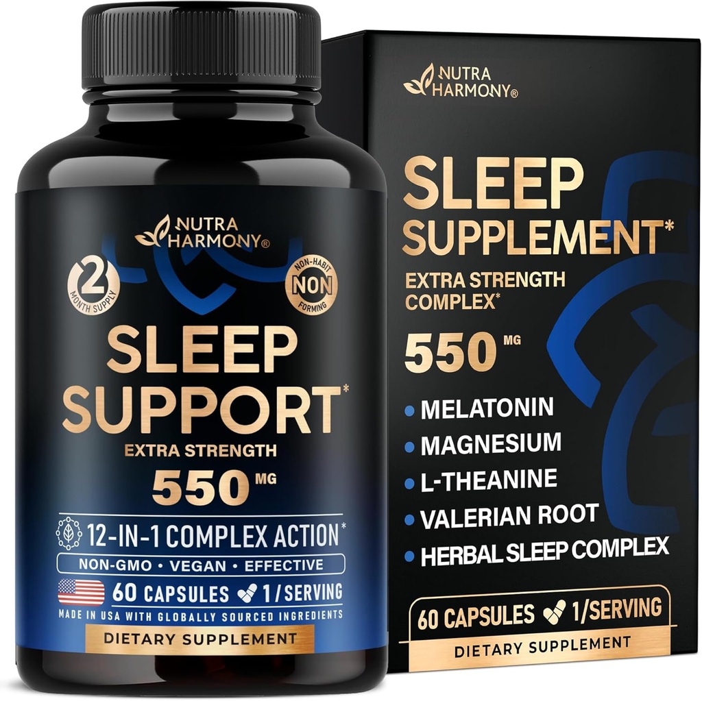Pilules de couchage pour adultes 550mg - Melatonin 3mg=Rot Valérien pour le sommeil=L-Theanine= Magnésium - Supplément d'aide au sommeil naturel - Support de repos non-habitant - Fabriqué aux États-Unis - 1/jour, 2 mois d'approvisionnement
