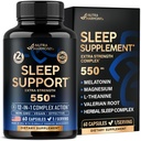 Pilules de couchage pour adultes 550mg - Melatonin 3mg=Rot Valérien pour le sommeil=L-Theanine= Magnésium - Supplément d'aide au sommeil naturel - Support de repos non-habitant - Fabriqué aux États-Unis - 1/jour, 2 mois d'approvisionnement