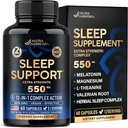 Sleeping Pills for Adults 550mg - Melatonin 3mg | Valerian Root for Sleep | L-Theanine | Magnesium - Natural Sleep Aid Supplement - Non-Habit Forming Rest Support - Made in USA - 1/day, 2 Month Supply