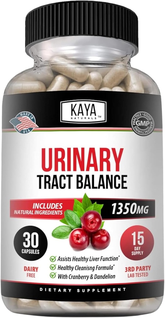 Kaya Naturals - D-Mannose - Urinary Tract UT Cleanse & Bladder Health - Fabriqué avec la racine de canneberge, d'hibiscus et de dandelion - D Capsules de mannose Supplément de canneberge - 30 Capsules de légumes