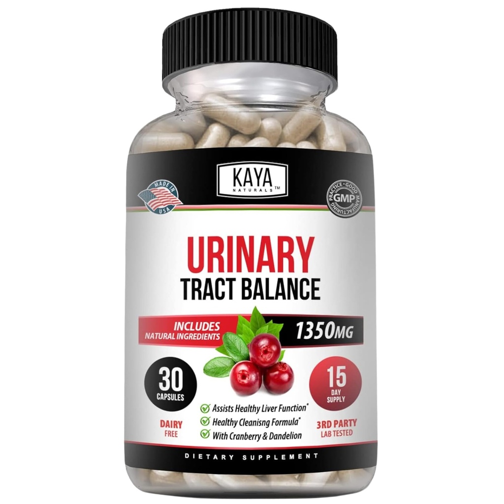 Kaya Naturals - D-Mannose - Urinary Tract UT Cleanse & Bladder Health - Fabriqué avec la racine de canneberge, d'hibiscus et de dandelion - D Capsules de mannose Supplément de canneberge - 30 Capsules de légumes
