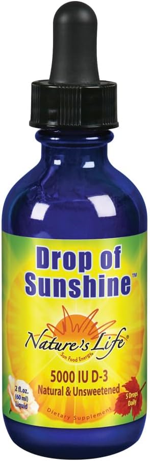 Nature's Life Drop of Sunshine Vitamine D-3 Drops in Organic Extra Virgin Olive Oil & Coconut Oil 5000IU-Support des os forts et système immunitaire
