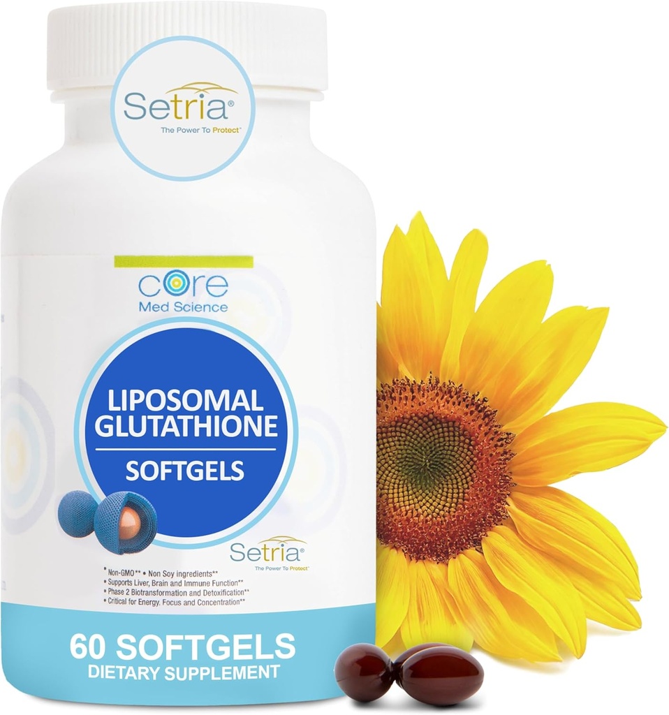 Supplément de glutathion liposomique (500mg, 60 Softgels) - Sétrie Réduite pure avec Complexe Phospholipide - Supplément antioxydant pour l'énergie et la peau