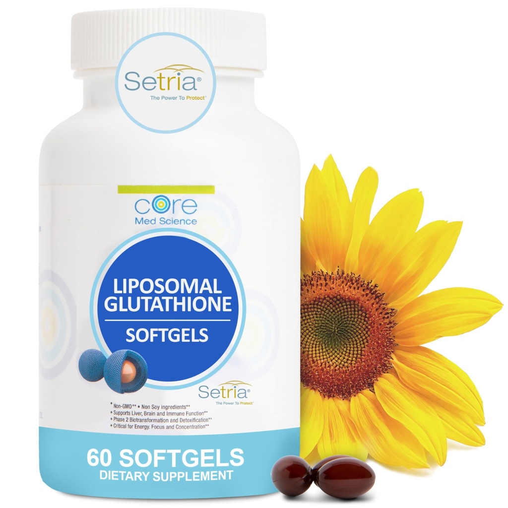 Supplément de glutathion liposomique (500mg, 60 Softgels) - Sétrie Réduite pure avec Complexe Phospholipide - Supplément antioxydant pour l'énergie et la peau
