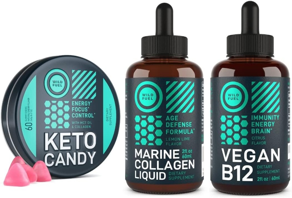 WILD FUEL Keto Gummies, Marine Collagen et Vegan B12 Wellness Bundle