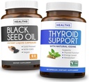 Support de la thyroïde et huile de graines noires (1-Mois) Souple de la thyroïde noire - Support de la thyroïde (60 capsules) Supplément de santé et huile de graines noires (60 capsules) Nigella Sativa pressée à froid - non-OGM