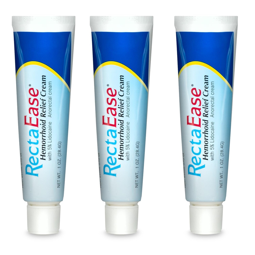 Globe RectaEase 5% Lidocaïne (3 Pack) Crème de soulagement des hémorroïdes 1 oz Tube, Crème anorectale, Soulagement rapide de la numération, Traitement des hémorroïdes de la démangeaison et de la brûlure