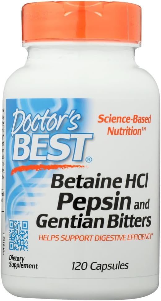 Les meilleurs médecins Betaine HCL Pepsin et Gentian Bitters, sans gluten, 120 capsules (paquet de 1)