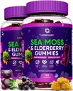 Irish Sea Moss Gummies – Sea Moss Bladderwrack Burdock Elderberry – 60 Vegan Seamoss Bears – Elderberry Gummies for Kids & Adults with Vitamin C & Zinc (Pack of 2)