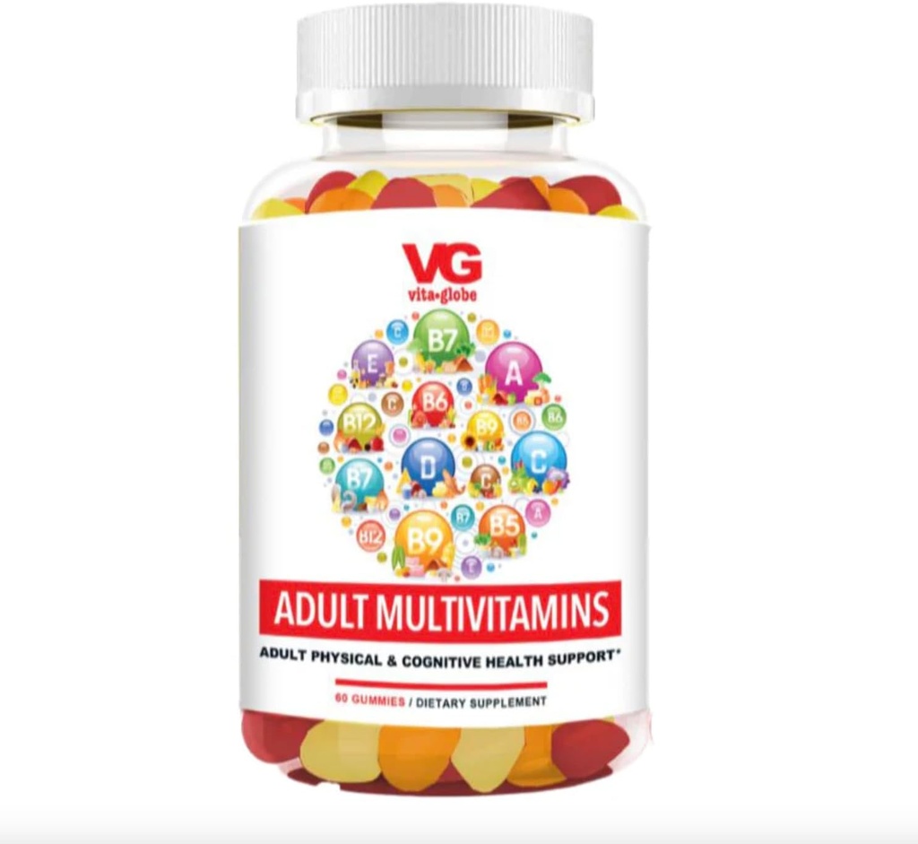 VITA GLOBE Gommies multivitamines adultes – avec les vitamines C, D, E, B6, B12, Folate et Biotine , Supplément quotidien multivitamine pour l'énergie, la santé immunitaire et le métabolisme – 60 Gommies (paquet de 1)