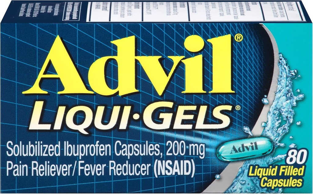 Réducteur de douleur advil/réducteur de fièvre, 200 mg d'Ibuprofène solubilisé (80 capsules Liqui-Gel, boîte de 2)